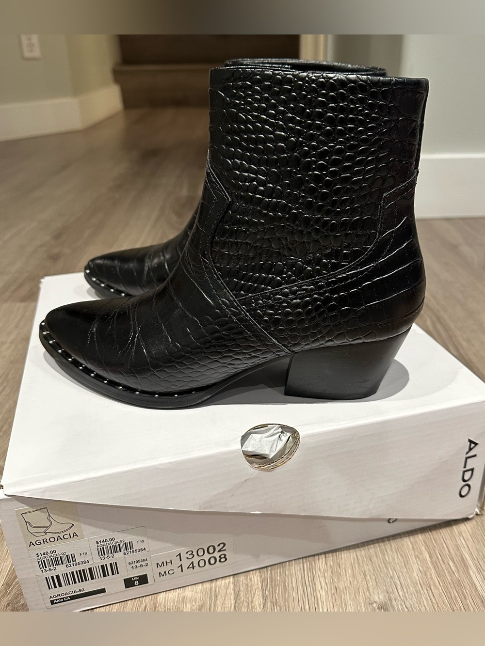 ALDO Black Croc-Embossed Ankle Booties